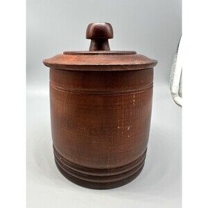 Small Wooden Canister Jar W Liner & Lid 6” Turned Wood